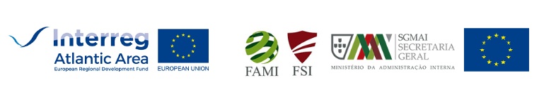 Interreg Atlantic Area European Regional Development Fund; European Union; FAMI; FSI; SGMAI Secretaria Geral Ministério da Administração Interna; União Europeia