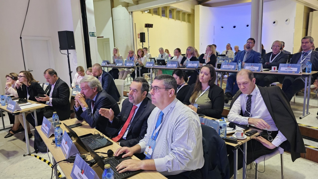 Panorâmica da sala com vários participantes sentados, entre os quais os 3 representantes da IGF